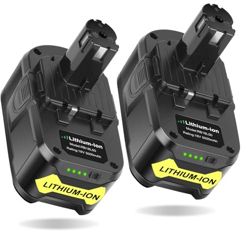 REACELL 2 Stück 5000mAh Ersatzakku für Ryobi 18V RB18L50 Akku Li-ion akku für Ryobi ONE+ RB18L40 RB18L25 RB18L15 BPL-1820G P108 P104 P107 P105 Werkzeugen Akku mit LED-Anzeige