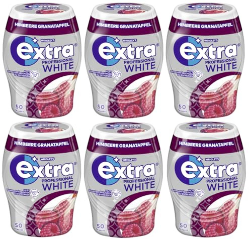 EXTRA PROFESSIONAL White Dose Himbeere Granatapfel 6x50 Dragees (6 Dosen) Kaugummi I Zahnpflege I Zuckerfrei I Frischer Atem - Atemerfrischer