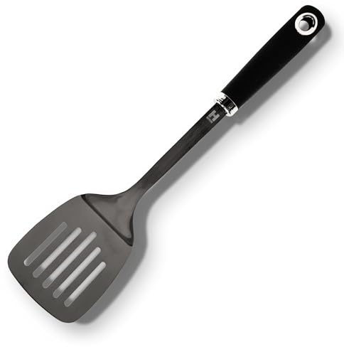 HENSSLERS® Pfannenwender Edelstahl [MIT SCHWARZER TITANBESCHICHTUNG] - Pfannenwender Metall mit Ergonomischem Griff Hensslers Küchenfreund - Bratenwender Hitzebeständig, Robust und kratzfrei
