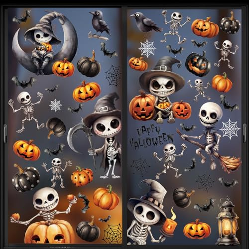 JOFONY Halloween Fensterbilder 9 Blätte, Selbstklebend Fenster Sticker, 21x28cm Aufkleber für Halloween Party Tür Fensterdeko