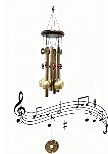 Lucky Wind Chimes, Vintage Metal Hanging Wind Bell Outdoor Good Luck Hanging Charm with Coin for Garden Home Patio Yard (Wooden commemoration)