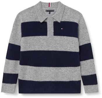 Tommy Hilfiger pojkens ullblandning ribbad rugbytröja KB0KB10074 andra tröjor, blå (mörk natt marinblå färgblock), 8 år, Blå (mörk natt marinblå färgblock), 8 år