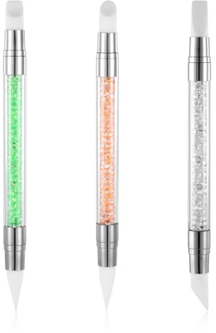AHQiZFX Lot de 3 pinceaux à ongles en silicone - Pour sculpture d'ongles - Pour sculpture d'ongles - Pinceau à strass - Double tête - Outils de manucure pour dessiner des films à ongles