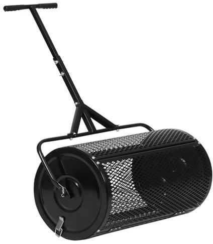 Chiidou 24 Inch Compost Spreader, Peat Moss Spreader with Height Adjustable T-Shaped Handle for Planting Seeding, Metal Mesh Push Topsoil Fertilizer Manure Spreader for Lawn and Garden