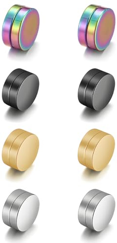 JEYORZY 4 Paia Orecchini magnetici uomo, Orecchini Magnetici, orecchini senza buco, Donna Orecchini Finti, Senza Buco Orecchini, Acciaio Inossidabile Orecchino Clip Non Piercing Finti, Multicolore