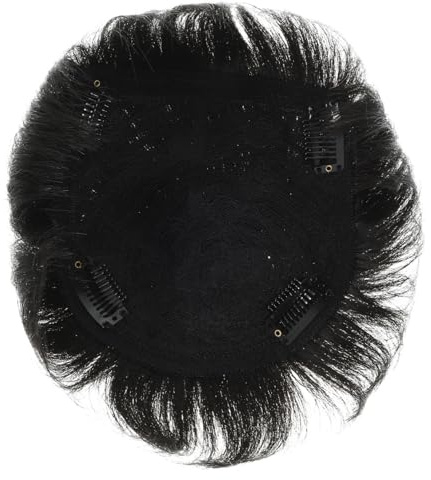 HONITANO Postizo Masculino de Cabello Real Clip para Hombres, Apariencia Natural, Color Negro, Adecuado para Uso Diario y Cosplay