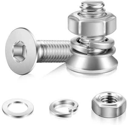 NZNSML 50 Sets Countersunk Bolts M4 x8 mm Hex Socket Countersunk Screws | 304 Stainless Steel DIN 7991 Machine Screws with Nuts and Washers Metric Standard Thread for Furniture Assembly