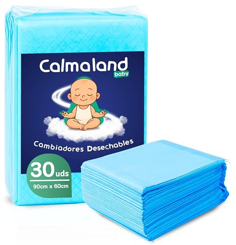CALMALAND Cambiadores Empapadores Cama 60x90 cm para Bebés - 30 Unidades – Alta Absorción, Antifugas y Control de Olores – Desechables para Incontinencia, Cambio de Pañal o Postoperatorio.