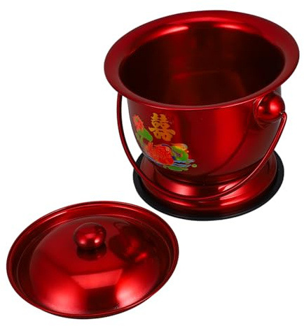 SMASOLO Urinoir Portable en Acier Inoxydable Rouge Foncé Couvercle et Anneau Antidérapant pour Adultes, Personnes Âgées et Femmes Enceintes, Seau de Toilette Pratique pour Usage