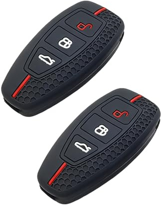 2 Custodie in Silicone per Chiavi Ford 3 Tasti Keyless Go - Cover Protettiva Antiurto Compatibile con Focus, Fiesta, Kuga, Mondeo - Set 2 Pezzi Nero