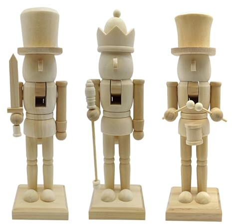 shpuuyy 3 Stück Nussknacker Figur Aus Holz - 25.5cm - DIY Weihnachtens Nussknacker Zum Selber Bemalen, Weihnachts Dekofigur Nussknackern Soldat Weihnachtsdeko Basteln