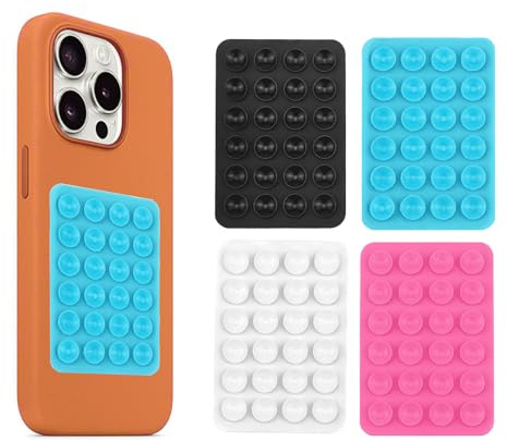 ONGNIUU 4 Pezzi Ventose Cellulari in Silicone, Cover ventosa, Ventose Doppie per Cellulari, Semplici e Antiscivolo, Ideali per Selfie, Video e Trucco (Nero + Blu + Bianco + Rosa)