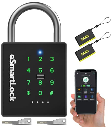 Foxlock Heavy Duty Smart Padlock with Key, Pad Lock with Code Keypad, Weatherproof Bluetooth RFID Keyless Electronic Digital Combination Lock for Gate Outdoor Fence Storage Unit Locker Pool Shed