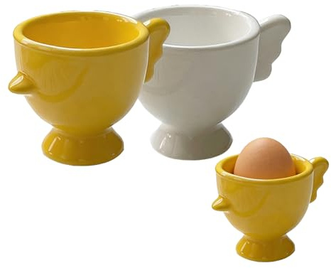XJLyaya Coquetier Oeuf, Lot de 2 Coquetiers en Porcelaine, Allant au Micro-Ondes et au Lave-Vaisselle, Coquetier Oeuf Original pour Chaque Table de Petit-déjeuner, œufs Durs et Mous