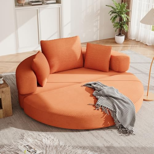 YEHTOKHOME Sofá cama de 2 plazas Convertible con 3 cojines, tejido acanalado, diseño plegable, Boneless Couch, sofá modulable, sin montaje, para sala de estar, oficina, apartamento (naranja)
