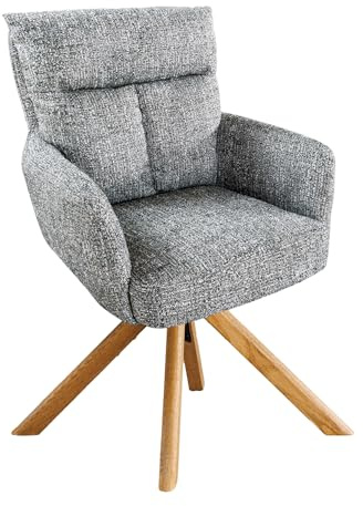 Stuhl BIG GEORGE - 92cm - grün - Strukturstoff Holz-Beine drehbar Armlehne | Auto-Return-Funktion, Federkern-Komfort, pflegeleicht, langlebig, stabil, Esszimmerstuhl, bequeme Polsterung