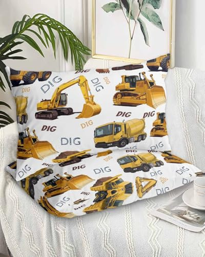 Gavrelixora Construction Truck King Pillow Cases Set of 2, Cartoon Grips and Bulldozers Stirrup Car Throw Pillow Covers fot Bed Sofa, Decorative Shams Pillows Protector with Envelope Closure 20x36