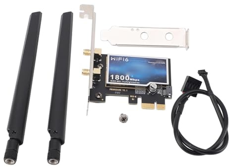 Gedourain Tarjeta de Red PCIE WiFi 6 Tarjeta de Red Gigabit de Doble Banda de 1800 Mbps para Escritorio, Experiencia de Transmisión y Juegos en Línea, Cifrado WPA3 Seguro, Rango Extendido