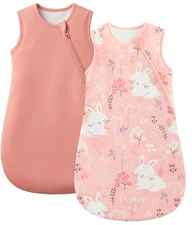 WYTbaby 2er Pack Baby Schlafsack 0.5 1 1.5 Tog, 100% Baumwolle Babyschlafsack für Kleinkind Neugeborene Jungen Mädchen 0-24 Monate