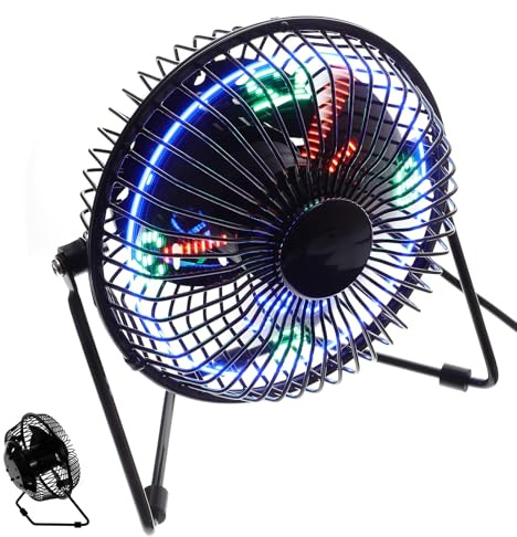 ibasenice Mini Ventilador USB de Metal Pantalla LED de Temperatura y Mensajes, Rotación 360°, Motor Silencioso sin Escobillas, Portátil para Oficina, Hogar y Viajes