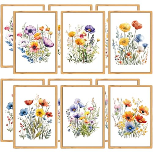 Floral Blank Cards and Envelopes Set - 24 PCS (12 Cards & 12 Envelopes), 15x10cm 300gsm Thick Notecards, 6 Watercolor Botanical Designs for Birthday, Wedding, Thank You Notes and Invitations