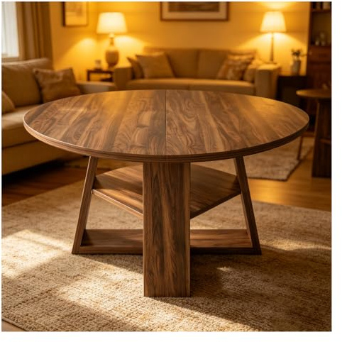 Bueuwe Mesa de comedor extensible de madera de nogal, redonda, con estante, para 4-6 personas, moderna, que ahorra espacio