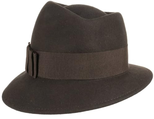 LIERYS Asym Damenhut mit Ripsband Wollfilzhut Hut Filzhut für Damen - Made in Italy Frühling-Sommer Herbst-Winter - One Size Dunkelbraun