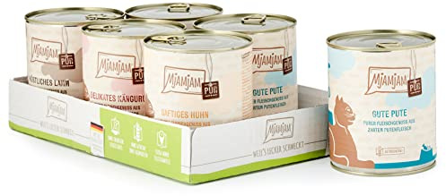 MjAMjAM - Premium Nassfutter für Katzen - Mixpaket V - Purer Fleischgenuss, 6er Pack (6 x 800 g), getreidefrei mit extra viel Fleisch,Fleischig