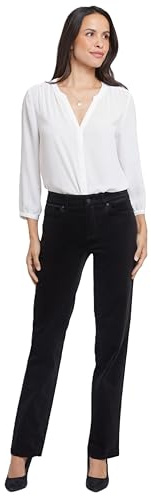 NYDJ Women's Marilyn Straight Leg Velvet Jeans, Black, 8