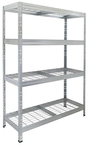 Master Regale Rivet Schwerlastregal mit Stahlgitter-Boden 180x120x45cm(HxBxT) 4 Böden 250 kg pro Boden verzinkt. Steckregal Metallregal Kellerregal Lagerregal Werkstattregal