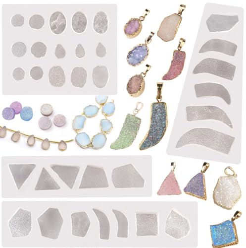 FUNSHOWCASE Edelstein Epoxidharz Formen Geode Achat Silikonform Schmuck Halskette Anhänger Schlüsselbund Armband Ohrringe