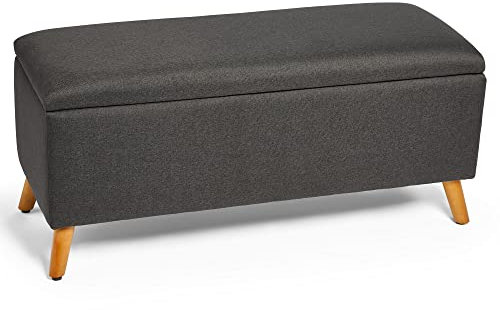 VonHaus Storage Ottoman, Charcoal Grey End of Bed Storage, Multipurpose Bedding Box w/Internal Storage Space, Soft Close Hinges & Padded Wooden Feet, Chaise Lounge for Bedroom, Living Room, Hallway