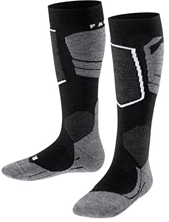 FALKE Unisex Kinder Skisocken SK4 Advanced K Kh Wolle Funktionsmaterial warm dünn 1 Paar, Schwarz Black-Mix 3010, 31-34