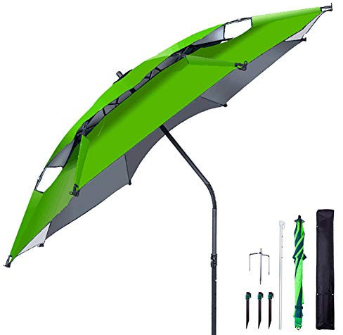 Großer Angelschirm Regenschutz Sonnenschutz Anti-UV Camping Strand Sonnenschutz Markise Im Freien Tragbare wasserdichte Plane,Green,2.4m