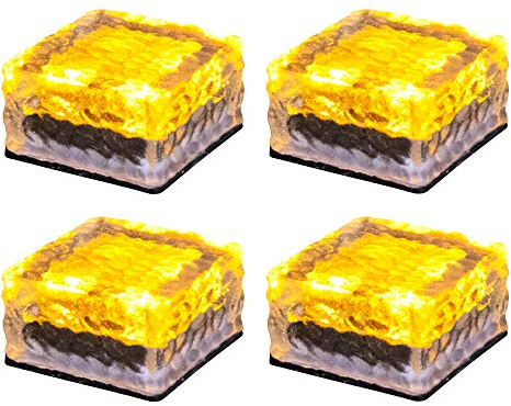 Set om 4 stora LED-solceller, glas, gatstenar, vägbelysning, LED, solcellslampor, utomhusdekoration, lampor för trädgård, balkong och terrass (varmvit)