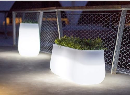 MOOVERE Pot de Fleurs Lumineux translucide en polyéthylène, léger et résistant, pour Plantes et Fleurs (Solaire+Batterie LED/RGB, Large)