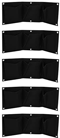 Atyhao Jardinera Vertical para Colgar en la Pared de jardín con 3 Bolsillos 5 Piezas Bolsas para Cultivo de Plantas Jardinera de 3 Bolsillos degradable montada en la Pared Accesorio de jardín (Negro)