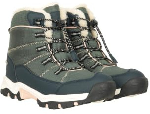 Mountain Warehouse Comet Kids Waterproof Snowboots -Warm Faux Fur Shoes, High Traction Outsole - Ideal for Cold Weather, Walking Khaki Junior Shoe Size 2