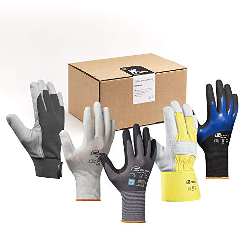 Gebol GOO Handschuhbox Bau Arbeitshandschuhe, 8 Paar, Gr. 9/L, Leder | Für Werkstatt, Montage & KFZ, sicherer Halt bei jedem Griff, feines Tastgefühl, angenehme Passform