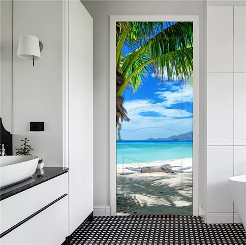 FLFK 3D Spiaggia Mare Adesivi per porte Stacca e attacca 77x200cm(Set di 2 fogli)- Carta da parati autoadesiva per pareti e porte poster per la camera da letto e il soggiorno