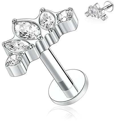 G23 Titan 16G Flat Back Ohrringe Labret Ohrstecker Innengewinde Lippe Tragus Piercing Labret Schmuck 6mm Monroe Medusa Helix Lippenpiercing Silber Lobe Knorpel Conch Ohrring Schmuck mit CZ