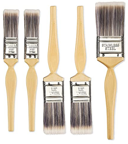 Winsome Paint Brush Set of 5 Paint Brushes for Furniture Paint & Wall Paint with No Bristle Loss, Natural Wooden Decorating Set for DIY, Ceiling, Indoor & Outdoor Painting 1 1.5 2 (Wood)