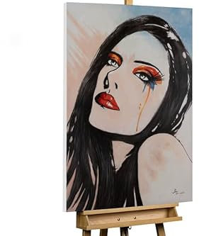 KunstLoft Leinwandbild | 100% HANDGEMALT | 70x100cm | Gemälde 'Lost in Thoughts' | Gesicht | Schwarz Weiß | Wandbild Wohnzimmer