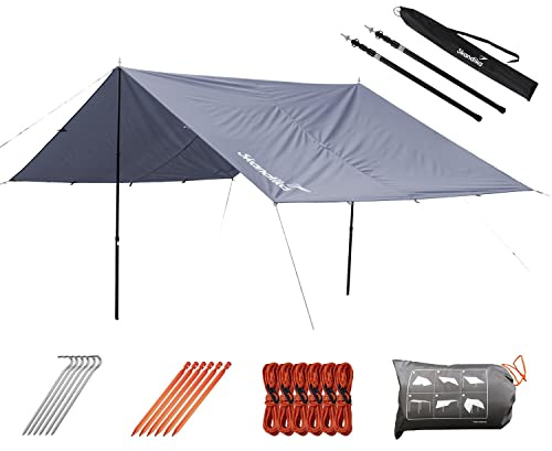 Skandika Sonnensegel L 3x3 Meter Set mit Teleskopstangen | Multifunktionaler Sonnenschutz, rechteckig, wasserdicht 3000 mm, stufenlos einstellbare Stangen, Befestigungsseile | Camping, Balkon, Garten