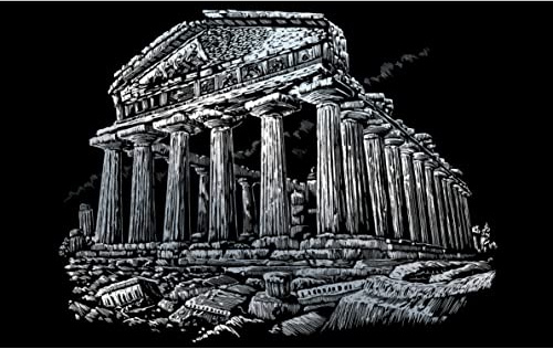 Pracht Creatives Hobby Royal & Langnickel - Image à gratter Parthenon, Argent, Images à gratter pour Enfants et Adultes, avec Stylo à gratter et modèle