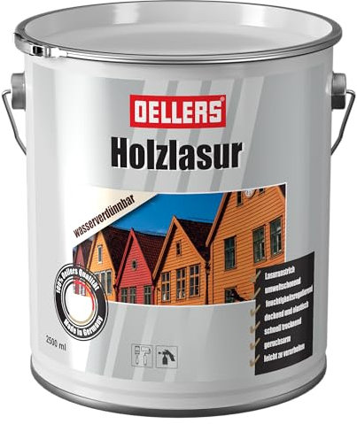 OELLERS wasserbasierte Holzlasur 2,5 Liter (ca. 25 m²), eiche-hell, Imprägnierung, Grundierung, schützt vor Feuchtigkeit und Verwitterung, für alle gängigen Holzarten