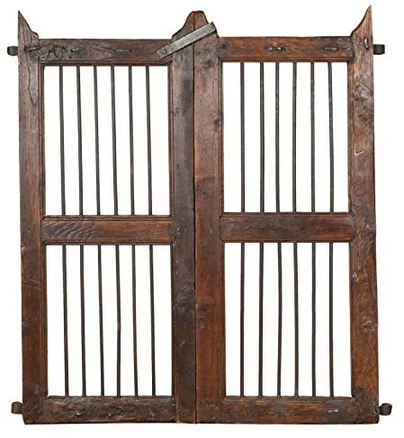 Biscottini Grande cancello in Legno per Esterno 111x3x95 cm | Cancello da Giardino in Legno massello e Ferro | Cancello Legno per Esterno