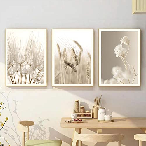 Sarah Duke Beige Pampasgras Wandbilder Moderne Bilder Boho 3er Poster Set Poster Vintage Leinwandbilder Wandposter Wohnzimmer Bilder Ohne Rahmen (50 x 70 cm)