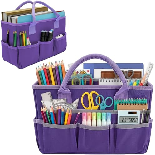 ITODA Artist Tote Bag Desktop File Folder Stationery Organizer Caddy Craft Pack School Art Tool Storage Organizer Garden Tote Bag with Handle for Pen Book Notebook Office Supplies