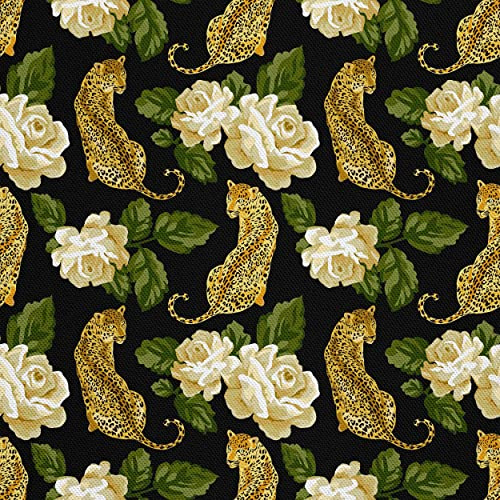 HEKO PANELS Stoff Oxford Wasserdichte Meterware Canvas-Stoff Polyester Stoff Zum Nähen Nähstoffe Dekostoffe Wasserabweisend Blickdicht Leoparden Rosen 1 Meter 155 x 100 cm